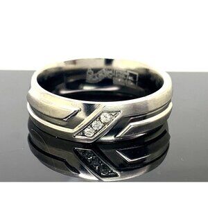 Men's Wedding Band 0.03ctw Diamond Silver Tone Stainless Steel 7mm Size 12